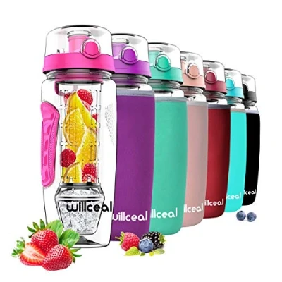 Image of Fruit Infuser Water Bottle 32oz Durable with Detachable Ice Gel Ball,Large BPA Free Tritan, Flip Lid, Leak Proof Design Sports, Camping (Pink)