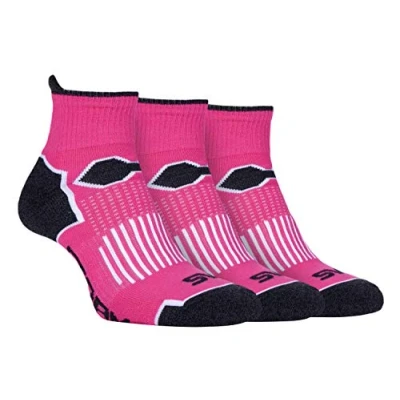 Image of Storm Bloc 3 Pack Ladies Breathable Padded Quarter Short Ankle Running Sports Socks with Arch Support (4 8 uk, SBLS016PIN)