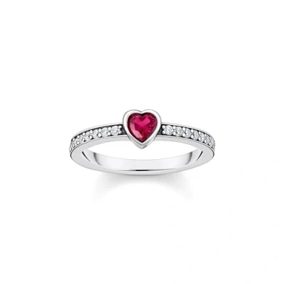 Image of Thomas Sabo Women Silver Solitaire Ring with red Heart Shaped Stone 925 Sterling Silver, Blackened TR2448 640 10