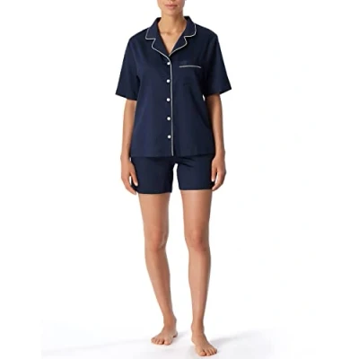 Image of Schiesser Women&#039;s Pyjama Kurz Pajama Set, Hellblau weißes Piping, 46