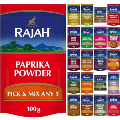 Image of Paprika Powder by Rajah Spices Morich Guro Marcha Na Shimla Mirch 5 x 100g or Pick Any