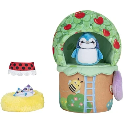 Image of Squishville by Original Squishmallows Deluxe TipTop Treehouse Playscene Includes 2 Inch Babs the Blue Jay Plush, Ladybug Dress, Bird’s Nest &amp; Toys for Kids