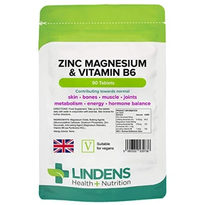 Image of Lindens Zinc, Magnesium and Vitamin B6 Complex Tablets 90 Pack Reduction of Tiredness Fatigue UK Manufacturer, Letterbox Friendly