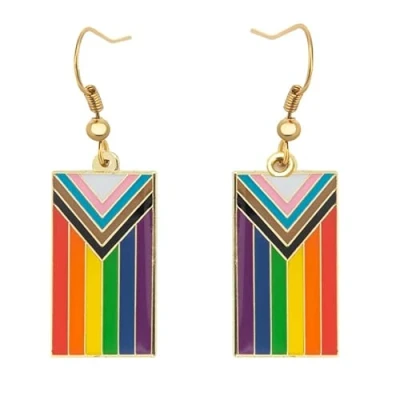 Image of Progress Flag Shape Pride Dangle Earing Gay &amp; Lesbian LGBT Gifts Rainbow Jewelry