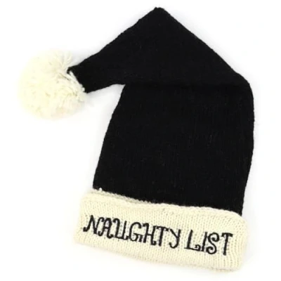 Image of LOUDelephant Hand Knitted Wool Christmas Beanie Hat Naughty List Black