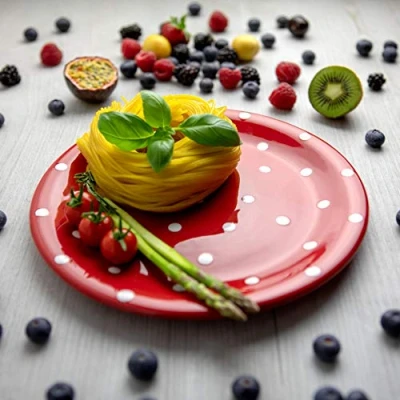 Image of City to Cottage® Red and White Pottery Polka Dot Spotty Handmade Hand Painted Glazed Ceramic 10inch/25.5cm Flat Dinner Plate Unique Dinnerware