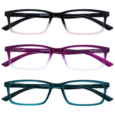 Image of OPULIZE See 3 Pack Blue Light Blocking Reading Glasses Pink Purple Turquoise Computer Anti Glare Unisex BBB9 45Q +2.50