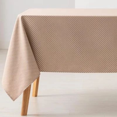 Image of GAMUSI Stain Resistant Tablecloth Rectangular Small Diamond Smooth Jacquard Waterproof 140 x 100 cm, Touch Fabric, Taupe Colour