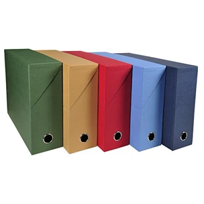 Image of Exacompta Ref 89520E Canvas Transfer Box 250 x 330mm in Size, Suitable for A4 Documents, 90mm Spine, Reinforced Metal Finger Hole Assorted Colours (Pack of 5)