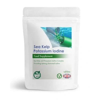 Image of Sea Kelp and Potassium Iodine 100 Tablets Natural 150mcg Thyroid Function, Skin Brain Health (Vegan)
