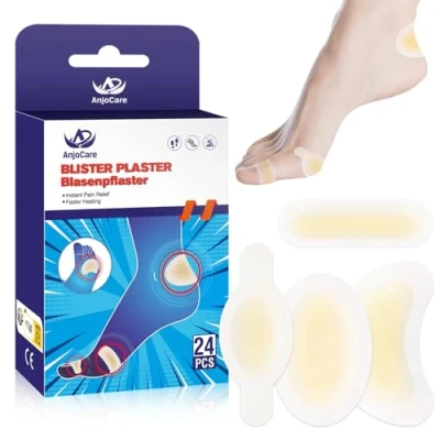 Image of AnjoCare Blister Plaster for Feet, 24pcs Invisible Hydrocolloid Gel Bandages, Waterproof Patches Toes, Heel Prevention &amp; Recovery