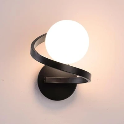 Image of Modern LED Wall Lights Indoor, Milky Glass Ball Lamp,Spiral Design Sconce Lights, Mount Light Fixture for Living Room Bedroom Hallway Indoor