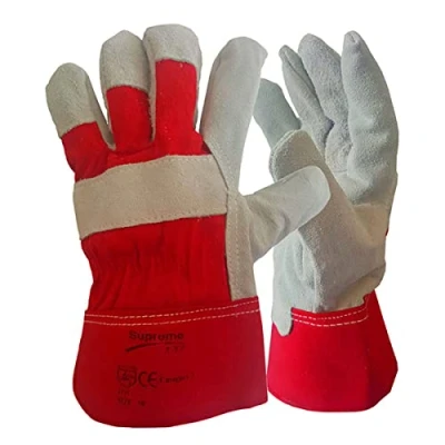 Image of LEATHER RIGGER WORK GLOVES GARDENING HI VISIBILITY PACK OF 10 PAIRS [SIZE 10] (Red Rigger)