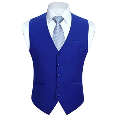 Image of Enlision Mens Blue Waistcoat Formal Plain Waistcoats Wedding Solid Colour Tuxedo Business Suit Vest with Pockets L
