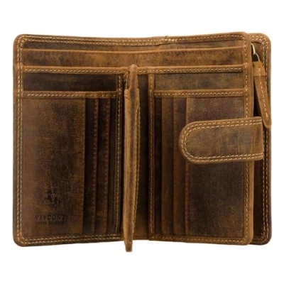 Image of VISCONTI Ladies Leather Wallet Double Fold Rainbow Multicolor Purse (RB51), Brown Oil Tan, Modern