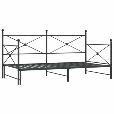 Image of vidaXL Steel Daybed with Pull Out Trundle Sofa Bed Black, Modern, Versatile Space Saving Design for Bedroom/Living Room Dimensions: 208 x 218 107 cm