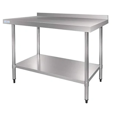 Image of Vogue Stainless Steel Catering Prep Table with Upstand 600 mm, Polished Steel, Easy Self Assembly, 90x60x70 cm, 1 Shelf, Commercial Kitchen Furniture, GJ505