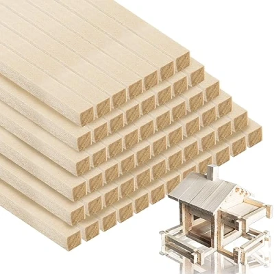 Image of 100Pcs Square Dowel Sticks 30cm x 5mm, Natural Wood Rods Unfinished, Wooden Basswood for Craft DIY Projects Woodcraft Art Model