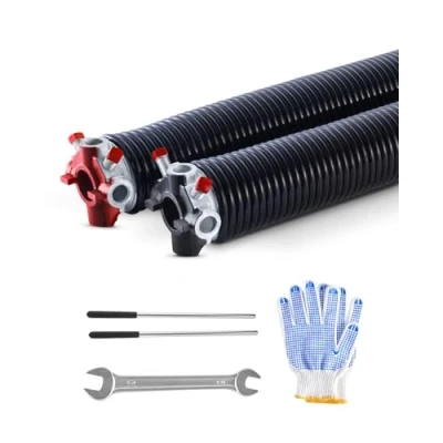 Image of VEVOR Garage Door Torsion Springs, Pair of 0.250 x 2 35 in, 16000 Cycles, Electrophoresis Black Coated for Replacement, Springs with Non Slip Winding Bars, Gloves and Mounting Wrench