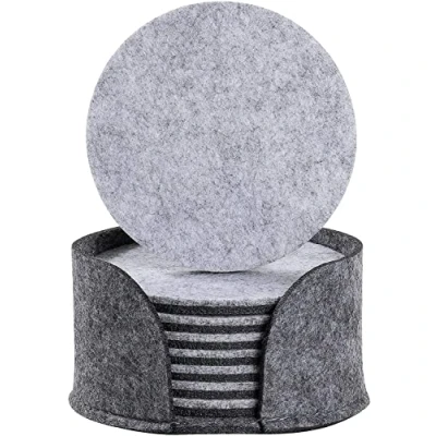Image of Felt Coasters Set of 8 with Coaster Holder, Double Sided Light Grey and Dark Round for Drinks, 5mm Thick Highly Absorbent Cup Mats (Grey)