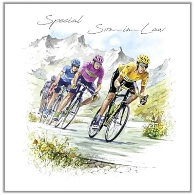 Image of Noel Tatt Son in Law Birthday Card Cycling Team Eco Friendly and Recyclable