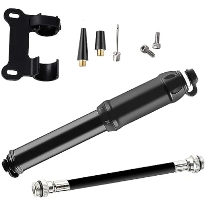 Image of Bike Pump,Aluminum Alloy Portable Mini Bicycle Tire Pump,Compatible with Universal Presta and Schrader Valve Pump,Ball Pump Needle/Frame Mount