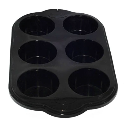 Image of Selecto Bake 6 Cup Silicone Bun, Muffin Tray Non Stick Tin Baking Pudding Mold, Pan Cupcake Mould Silicone, Black