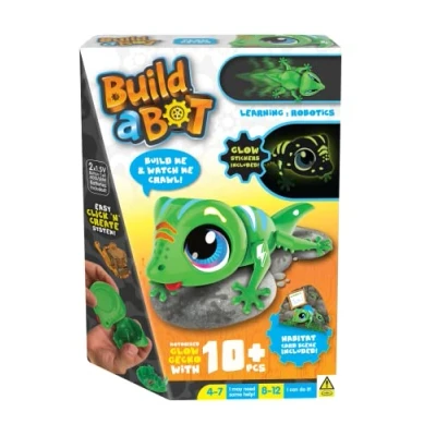 Image of Build a Bot: Glow Gecko Your Own Interactive Pet Easy Click &#039;n&#039; Create System 20+ Piece STEM Robot Kit For Kids Ages 4+, Green