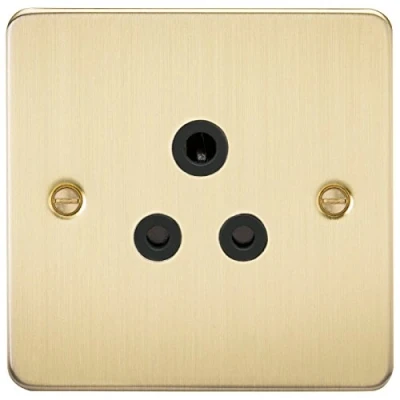 Image of Knightsbridge FP5ABB Brushed Brass FPAV5ABB Flat Plate 5A Unswitched Socket, 230 V, Black Insert