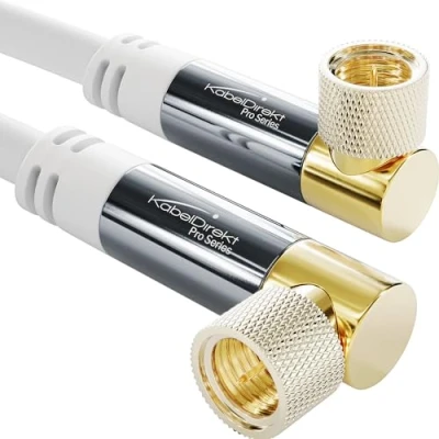 Image of KabelDirekt Sat Cable, TV Aerial Coaxial 90 angled 2m 4K Satellite F Connectors; Available in 0.5 30m (Radio/TV, DVB T, C, S/DVB S2, internet, white)