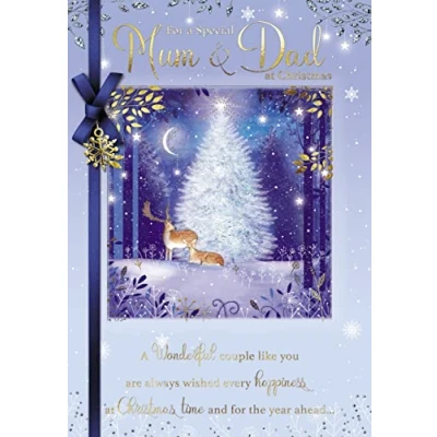 Image of Paper House Special Mum and Dad Christmas Card From Deer in the Forest, Winter Magic For Both of You