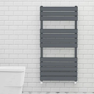 Image of Warmehaus Flat Panel Heated Towel Rail with 68mm Pipe Diameter Anthracite Grey Bathroom Ladder Radiator Warmer 1200 x 600mm