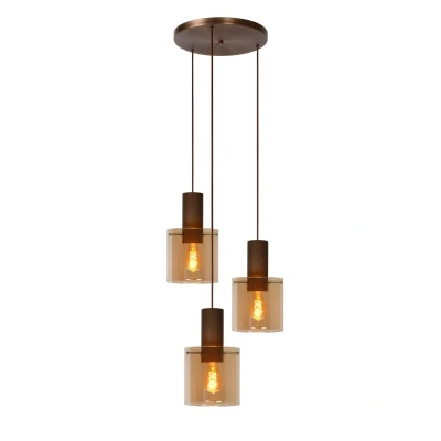 Image of Toledo Vintage Cluster Pendant Light 3xE27 Amber
