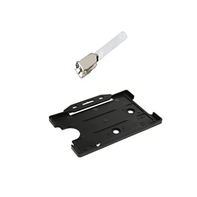 Image of ID Card Pass Badge Holder Crocodile Strap Lever Clips with Holders for Credit Size Passes 86x54mm Single or Double Sided (50, Black)