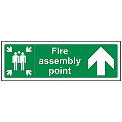 Image of V Safety Fire Assembly Point Arrow Up Sign 300mm x 100mm 1mm Rigid Plastic