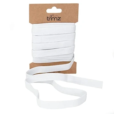 Image of Trimz Braided Flat Elastic, White, 12mm x 5m