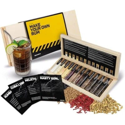 Image of DIBYS Mini Rum Infusion Kit Making with 12 Botanicals, 4 Recipe Cards, Spice Guide &amp; Elegant Wooden Box Lovers Gifts for Men Women Make Your Own Cocktail