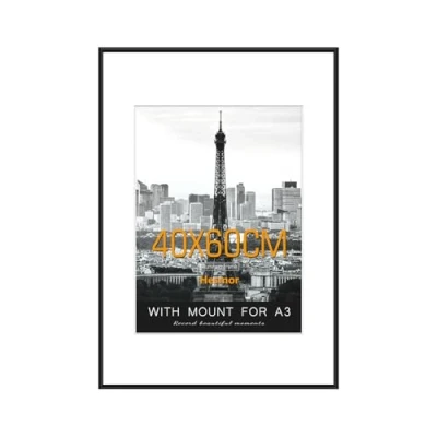 Image of Hesmor 40x60cm Picture Frame Black Photo Aluminum Acrylic Certificate Frames, Poster Frames for Wall Mounting, Single with Mat Portrait, Printing, Landscape