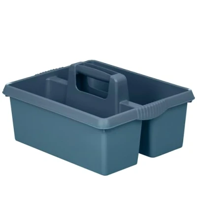 Image of KetoPlastics Utility Cleaning Caddy with Twin Compartment and Handle Kitchen Tidy Organiser Multipurpose 38 x 31 20 cm Navy Blue