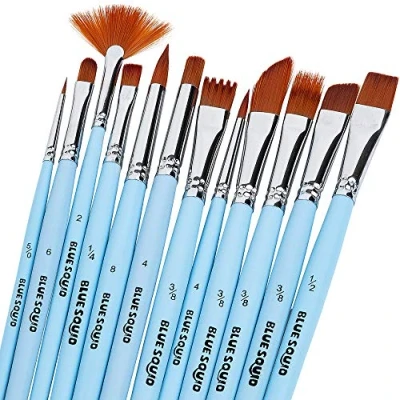 Image of Blue Squid Watercolour Paint Brushes Set of 12 Professional Artist Brush with Soft Synthetic Nylon Bristles Art Ideal for Watercolour, Acrylic, Face &amp; Body Painting Kids to Adults