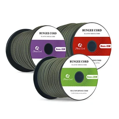 Image of Abma Cord Bungee 8mm 10M Elastic Shock 100% Stretch Rope for Tarpaulin, Trailer, Backpack, Tent Pole, Kayak Army Green