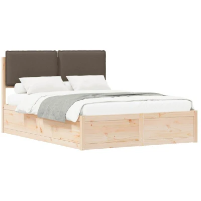 Image of vidaXL Bed Frame with Upholstered Headboard Taupe 140 x 190 cm