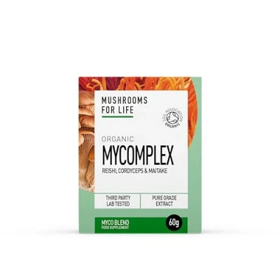 Image of Organic Mycomplex Mushroom Super Blend 60 Caps or 60g Powder Cordyceps, Reishi and Maitake Superfood Supplement Pure Grade Extracts, No Binders (60 Caps)