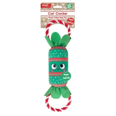 Image of YöL Green Plush Christmas Cracker Pet Dog Puppy Toy Squeaker Chew Rope Tug of War Festive Stimulating Interactive Play