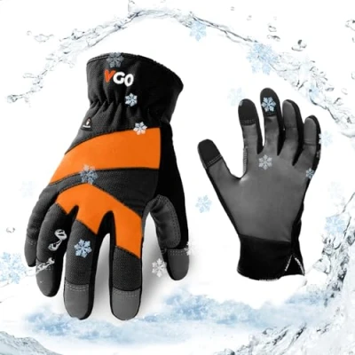 Image of Vgo... 0℃/32F Winter Cow Leather Work Gloves, Cold Weather Waterproof Safety Gloves,Cold Storage or Freezer Use, with Warm Polar Fleece Lining 1Pair PU7741FLWP (Black,M)