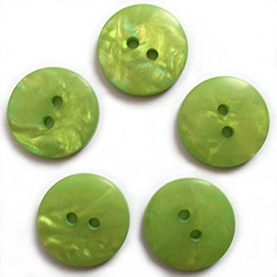 Image of Mother of Pearl Effect Colour Buttons Round 2 Hole Pack 5 (Green, 13mm)