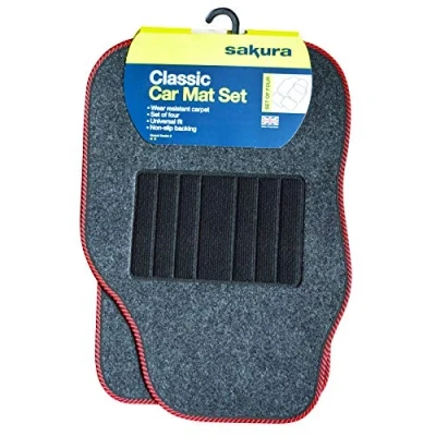 Image of UKB4C Grey Carpet Car Floor Mat Set + RED Trim fits Dacia Sandero Duster