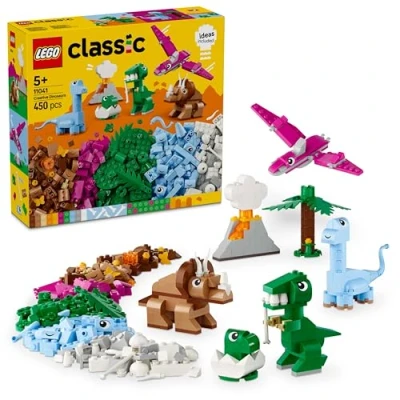 Image of LEGO Classic Creative Dinosaurs Set, Building Toys for Kids, Assorted Bricks Imaginative Play, Includes T. Rex, and Triceratops Dino Figures, Birthday Gift 5 Plus Year Old Boys Girls 11041