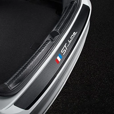 Image of JYMLOV Car Rear Bumper Protector Film, for Fo rd Focus St Line, Trunk Door Sill Edge Guard Protection Sticker Carbon Fiber Scratch Resistant Decorative Bar Styling Accessories,Black