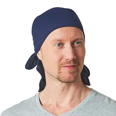 Image of Durag Mens Chef Hat Bandana Women Welding Cap Head Cover Skull Scarf Fast Dry Sports Sun Navy
